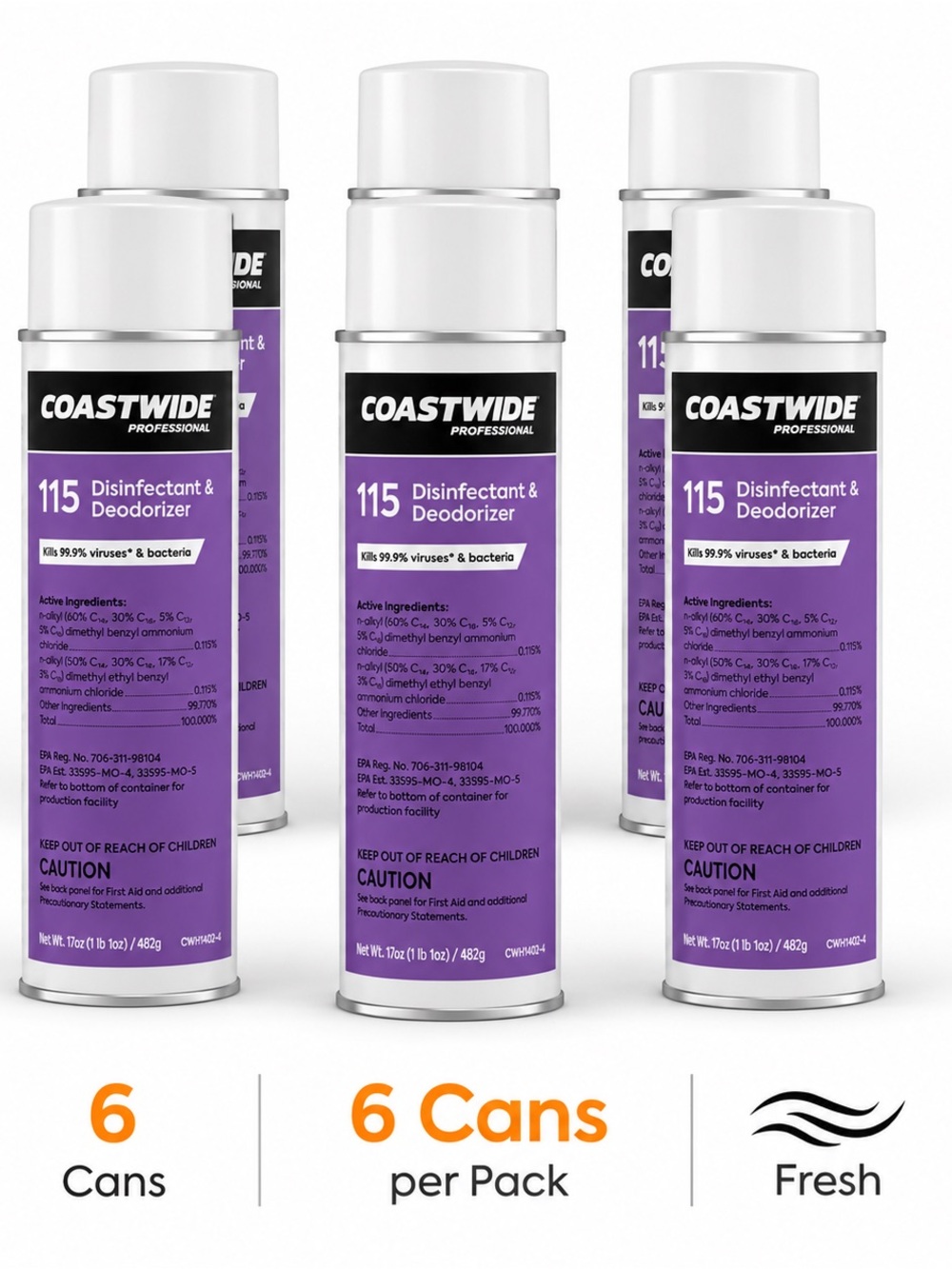 Coastwide 115 Foaming Disinfectant 17oz 6 Pack Aerosol Commercial CWH1402-4